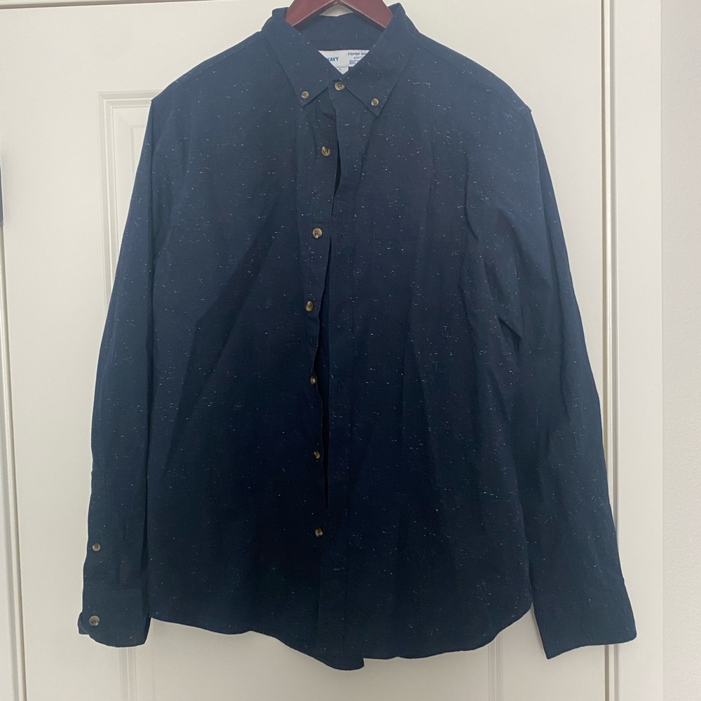 Dark blue, buttoned shirt